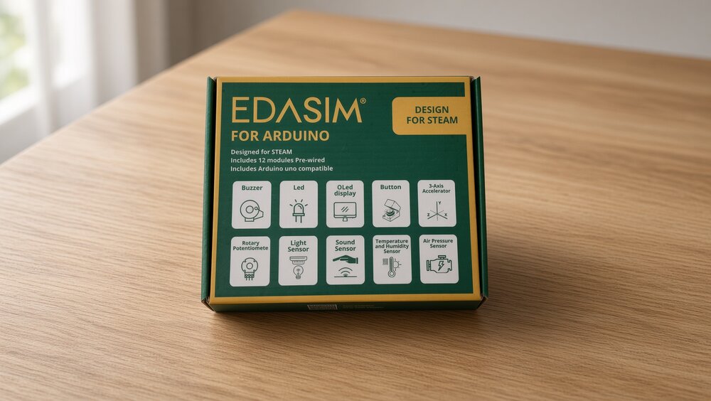 Caixa do EDASIM for Arduino com os ícones dos 10 módulos incluídos